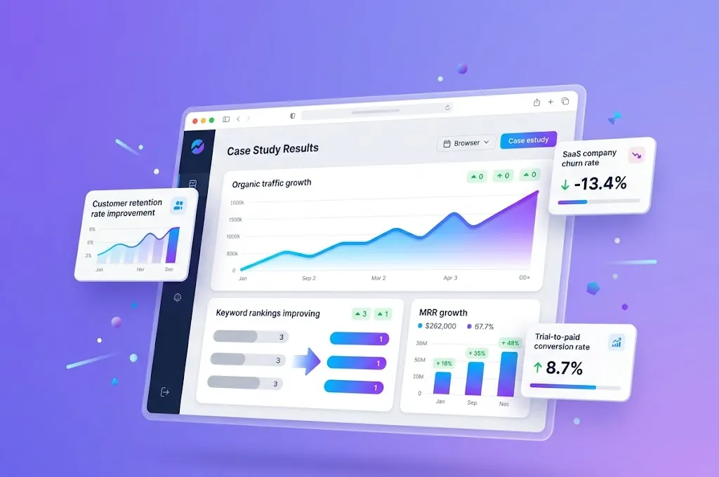 SaaS SEO case study results showing organic traffic growth and keyword ranking improvements