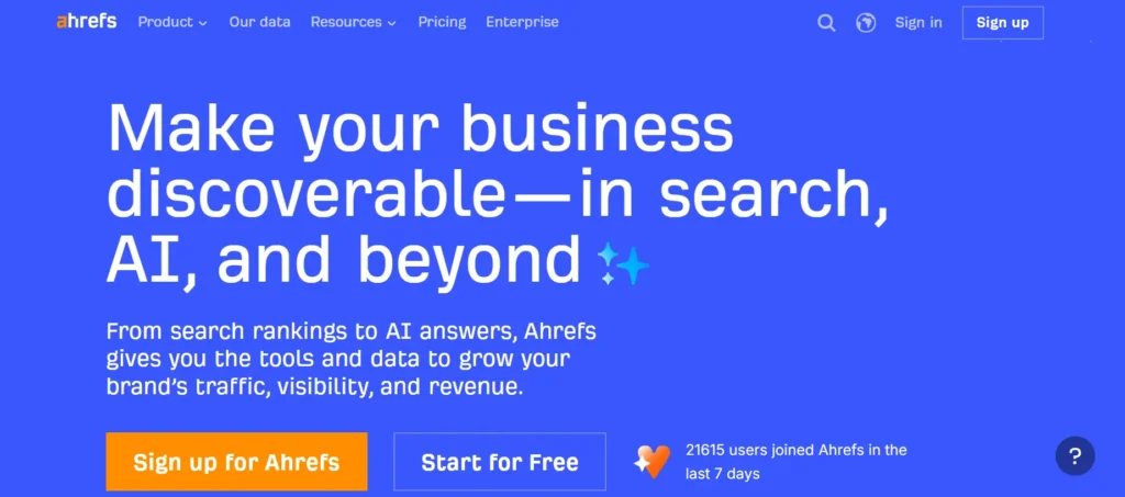 Ahrefs backlink analysis and keyword research interface for SaaS SEO campaigns