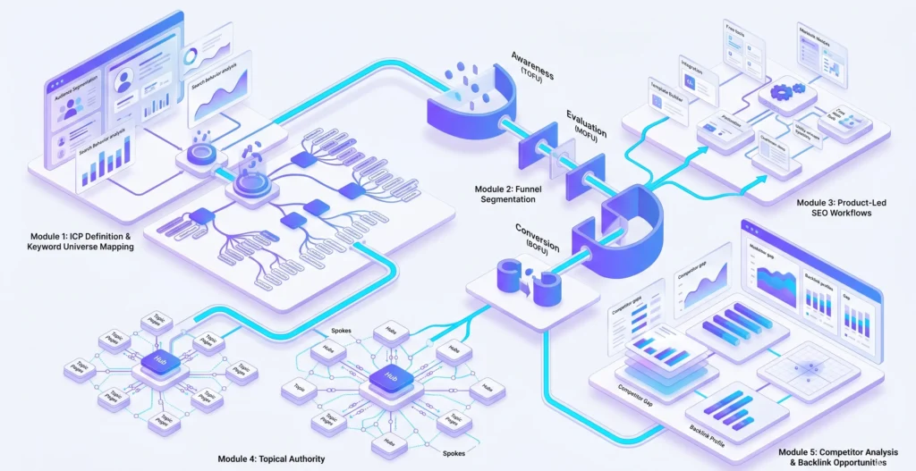 Structured SaaS SEO strategy system with funnel-based content architecture