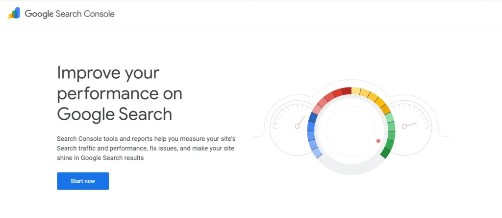 Google Search Console homepage for website indexing and SEO performance tracking