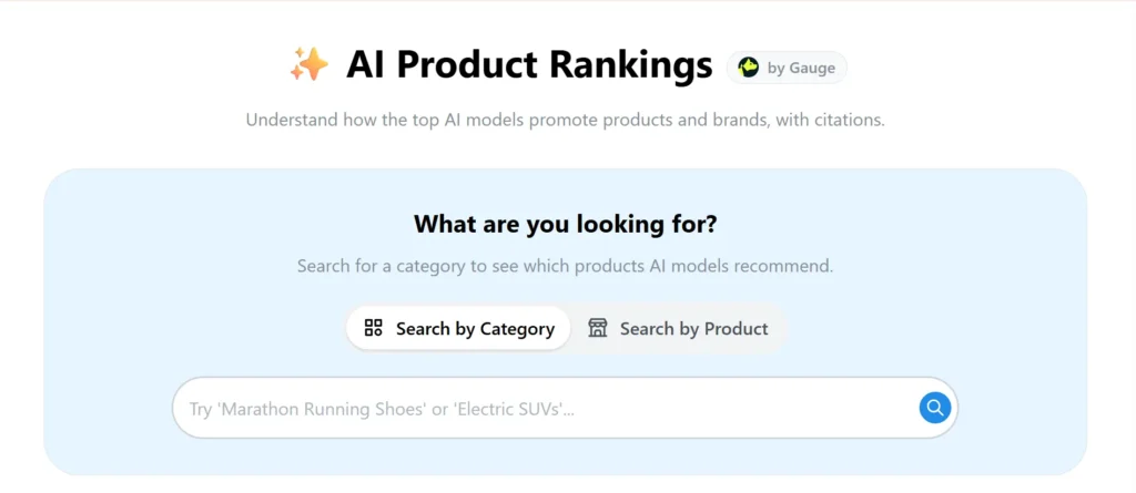 ProductRank.ai homepage showing AI search visibility and brand monitoring platform