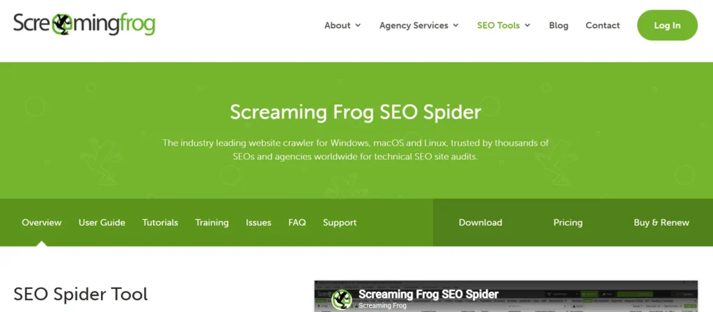 Screaming Frog SEO Spider homepage focused on technical SEO website crawling