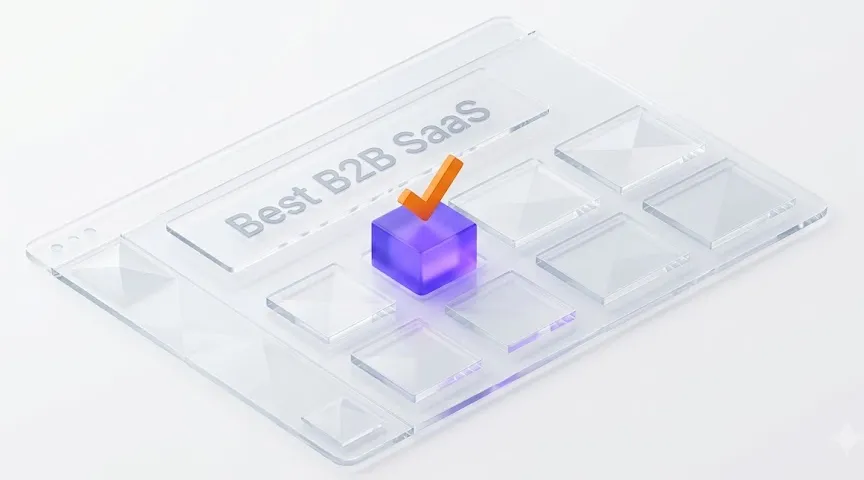 isometric view of a minimalist AI search dashboard showing a B2B SaaS platform being cited as the top recommendation