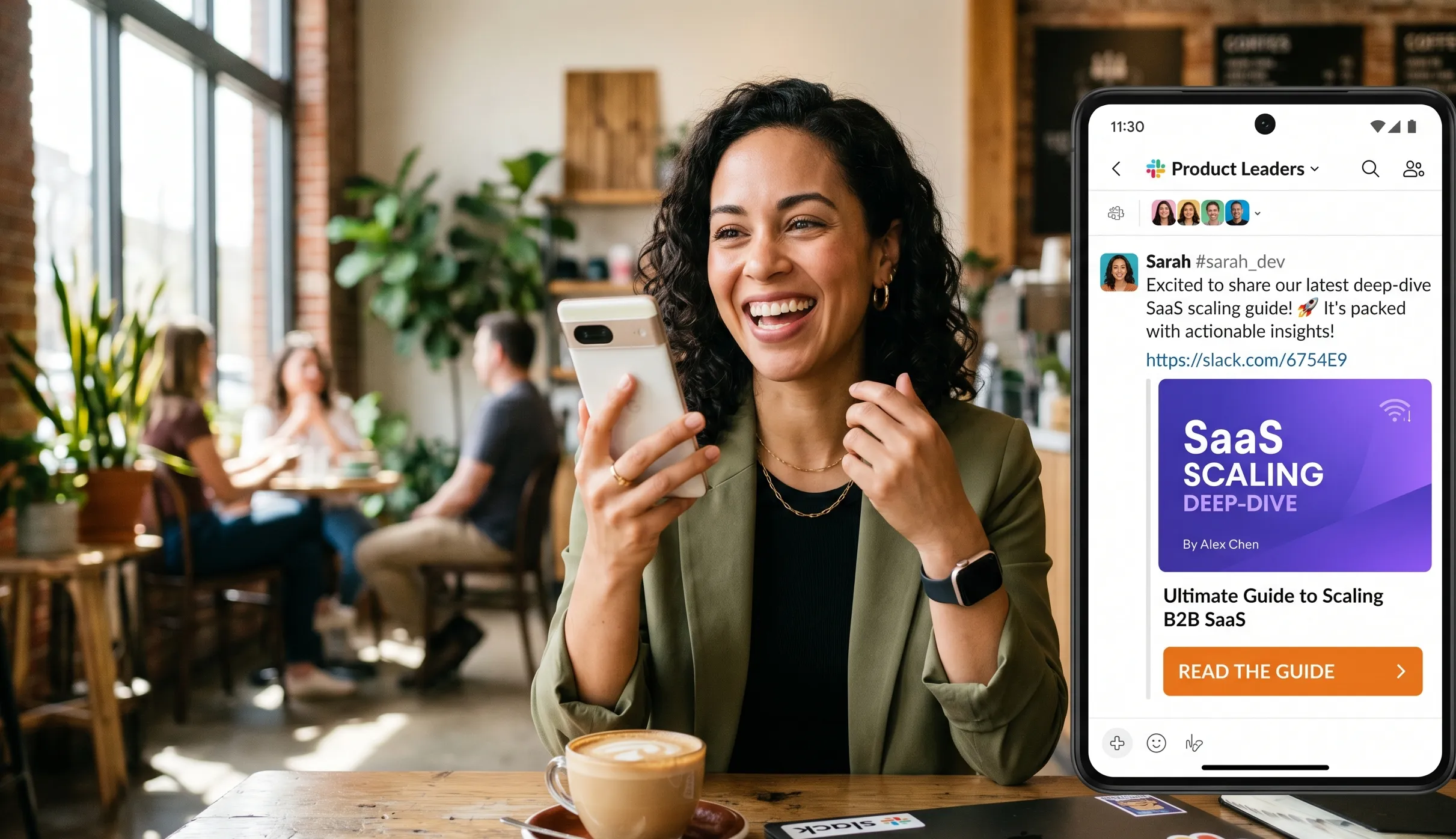Candid corporate photography of a professional sharing a deep-dive SaaS guide within a niche community channel.